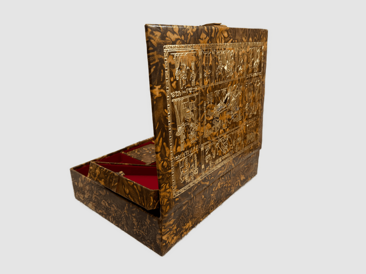 Handmade Genuine Leather Jewelry Box – Gold Embossed Pharaoh Design, Luxury Trinket Storage Box - Laila Hand Made Gifts
