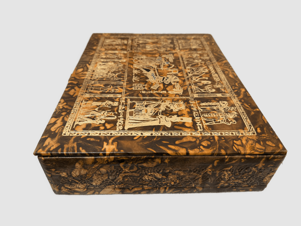 Handmade Genuine Leather Jewelry Box – Gold Embossed Pharaoh Design, Luxury Trinket Storage Box - Laila Hand Made Gifts