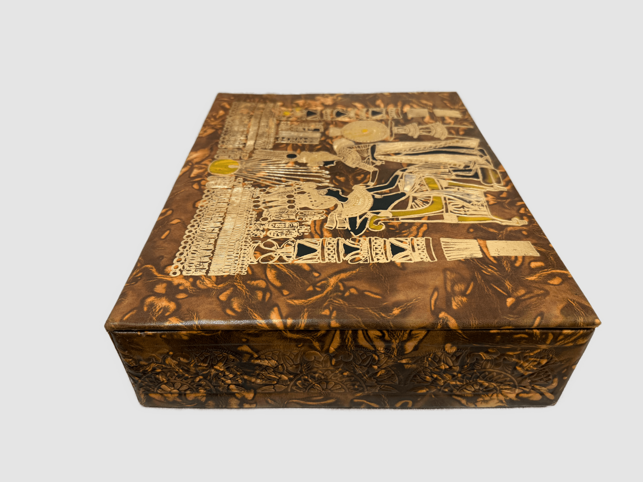 Handmade Genuine Leather Jewelry Box – Gold Embossed Pharaoh Design, Luxury Trinket Storage Box - Laila Hand Made Gifts