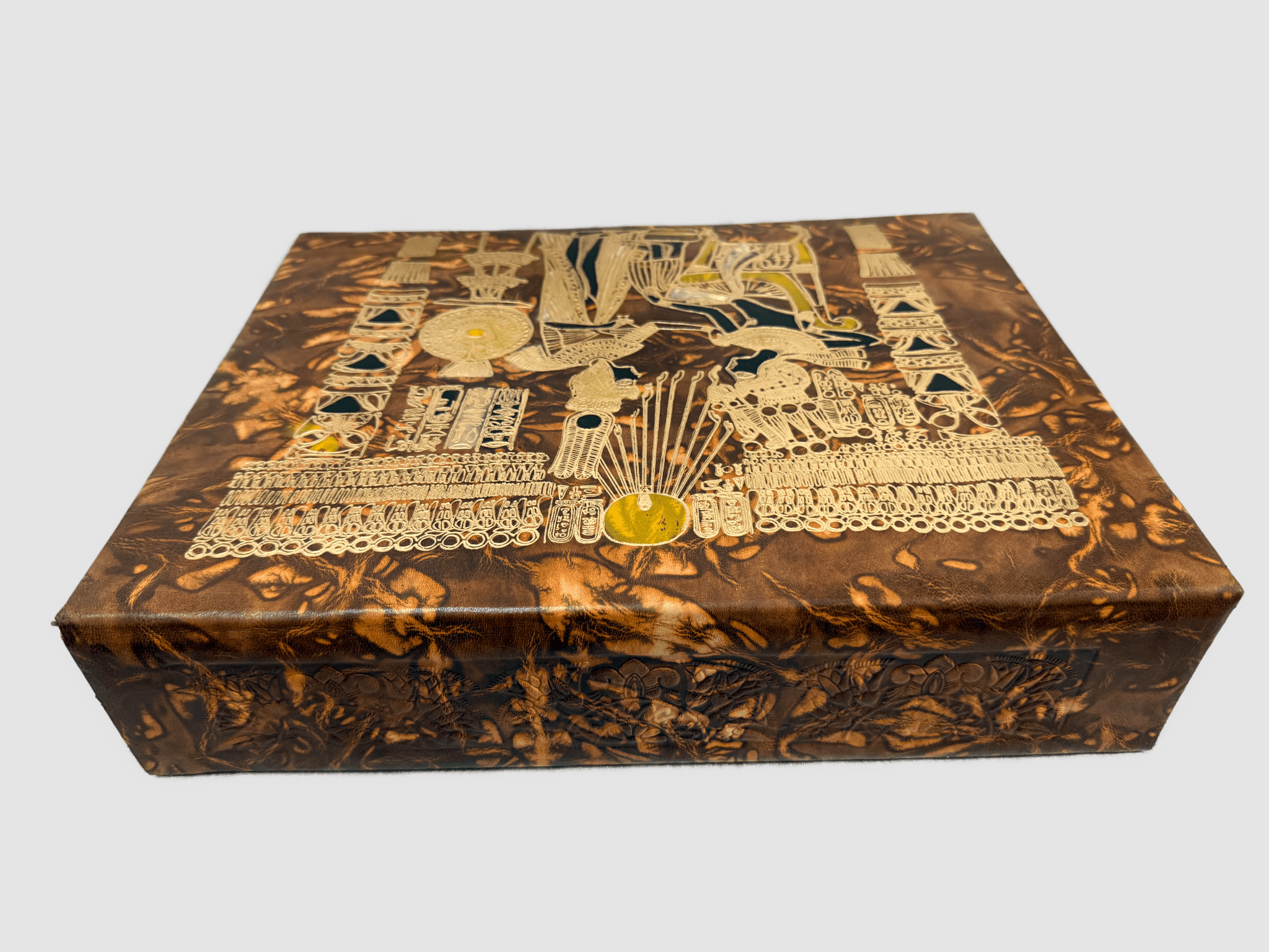 Handmade Genuine Leather Jewelry Box – Gold Embossed Pharaoh Design, Luxury Trinket Storage Box - Laila Hand Made Gifts
