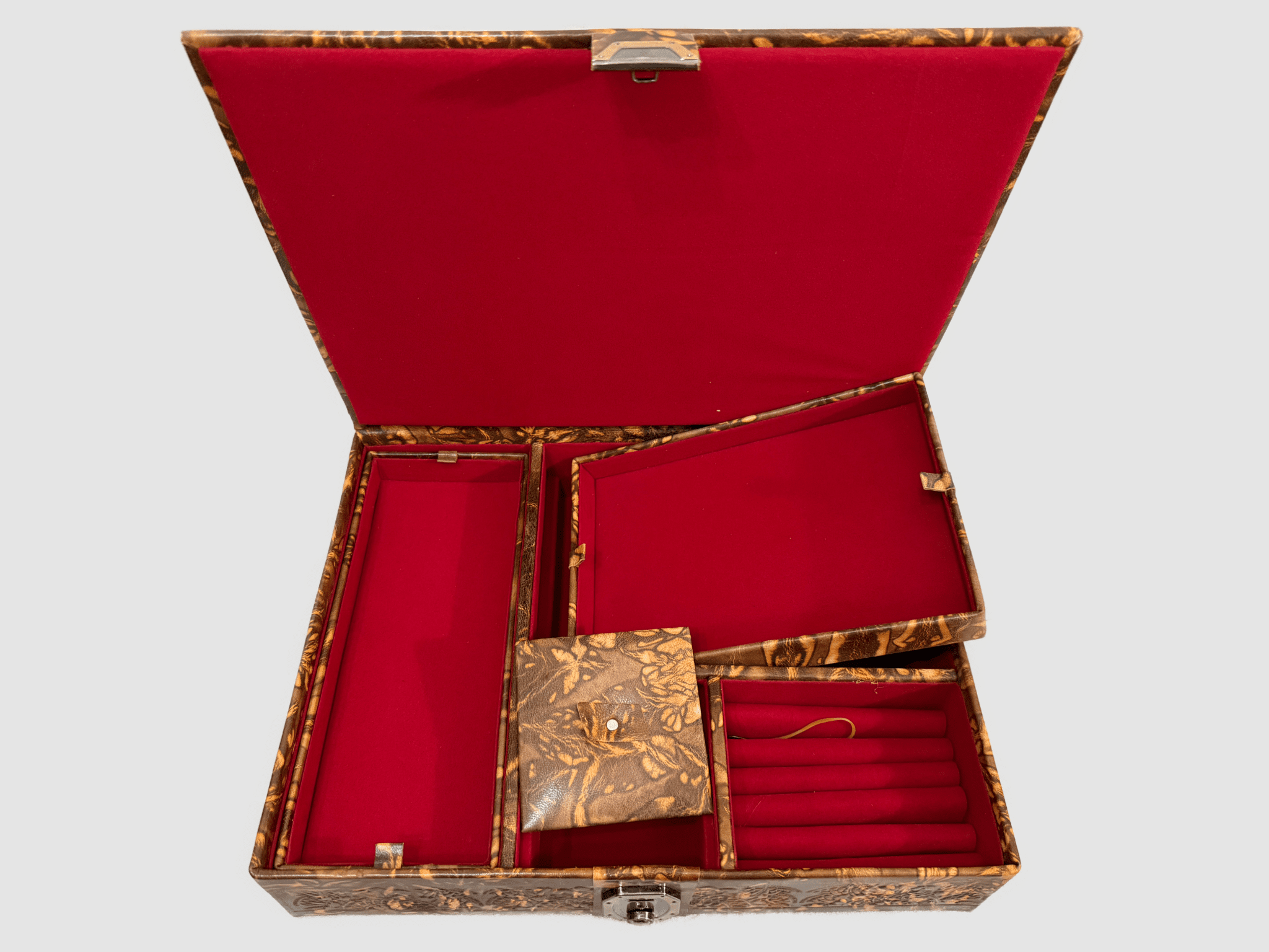 Handmade Genuine Leather Jewelry Box – Gold Embossed Pharaoh Design, Luxury Trinket Storage Box - Laila Hand Made Gifts