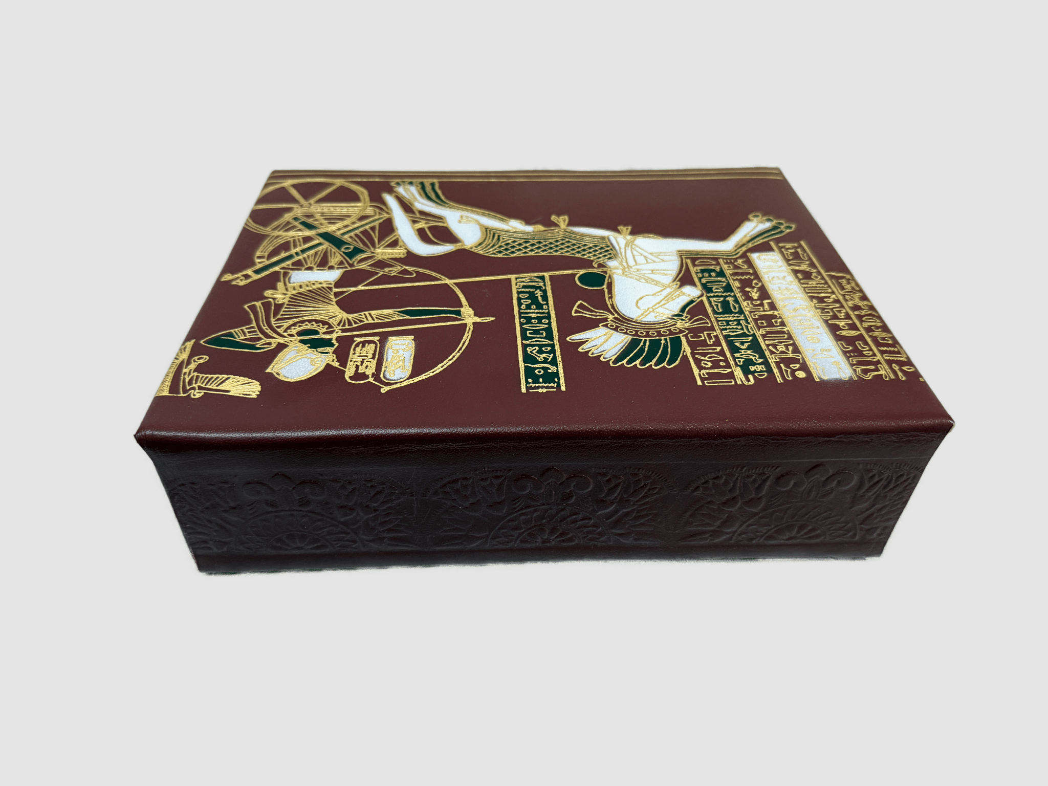 Handmade Genuine Leather Jewelry Box – Gold Embossed Pharaoh Design, Luxury Trinket Storage Box - Laila Hand Made Gifts