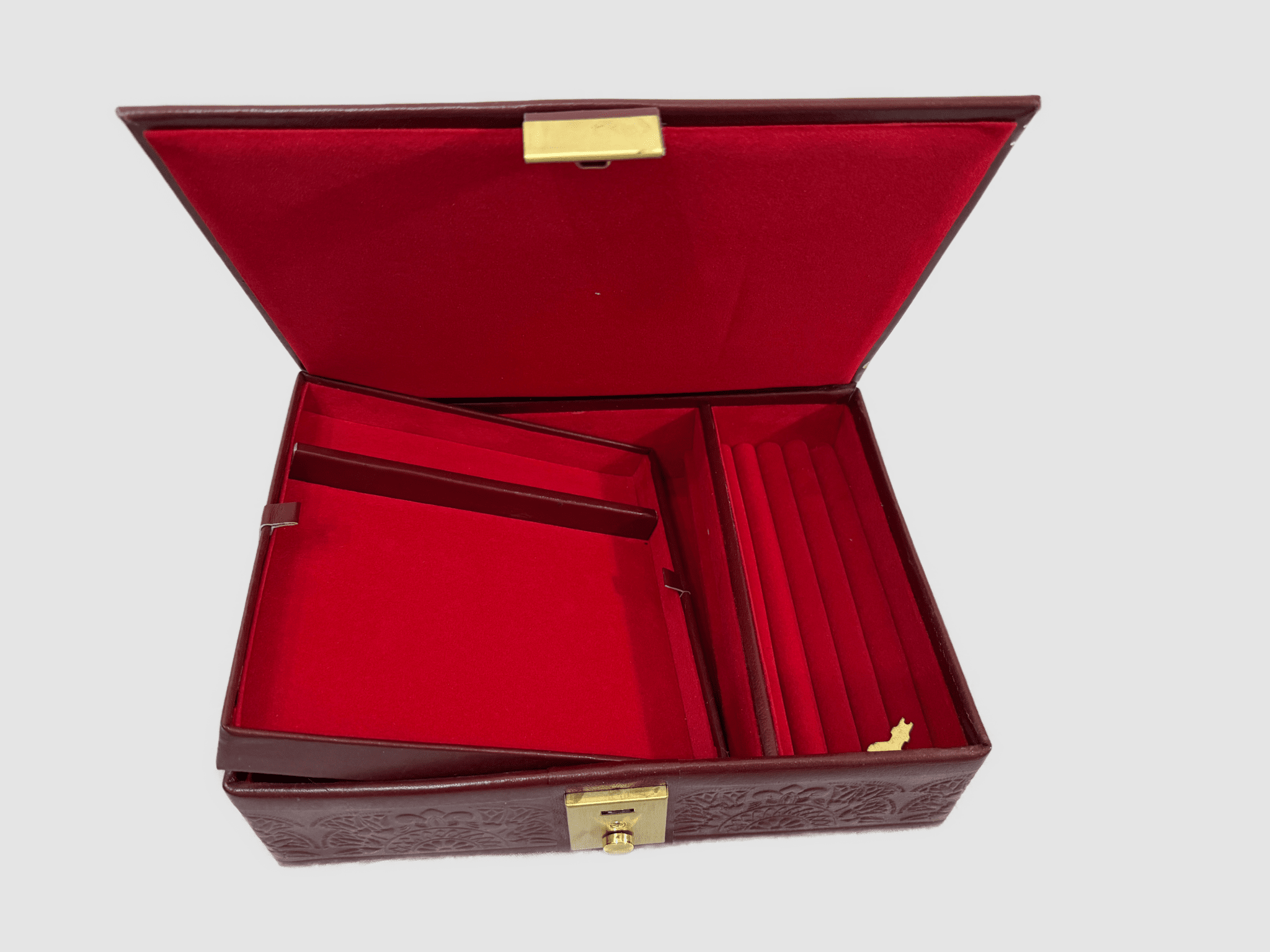 Handmade Genuine Leather Jewelry Box – Gold Embossed Pharaoh Design, Luxury Trinket Storage Box - Laila Hand Made Gifts