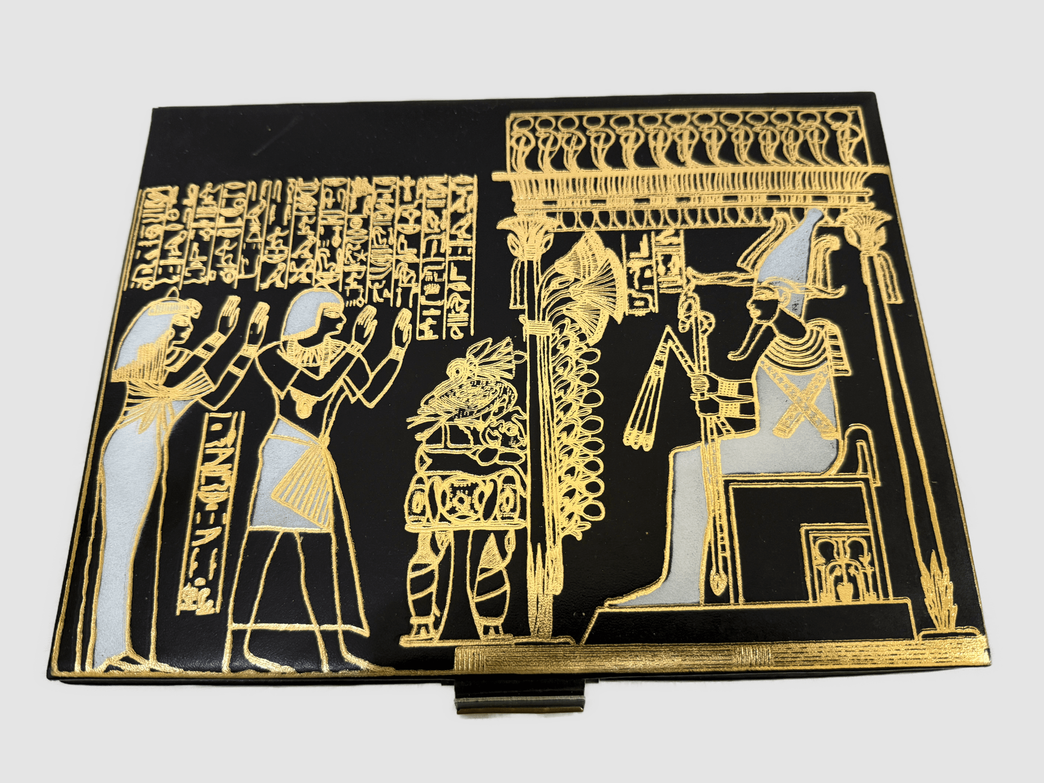 Handmade Genuine Leather Jewelry Box – Gold Embossed Pharaoh Design, Luxury Trinket Storage Box - Laila Hand Made Gifts