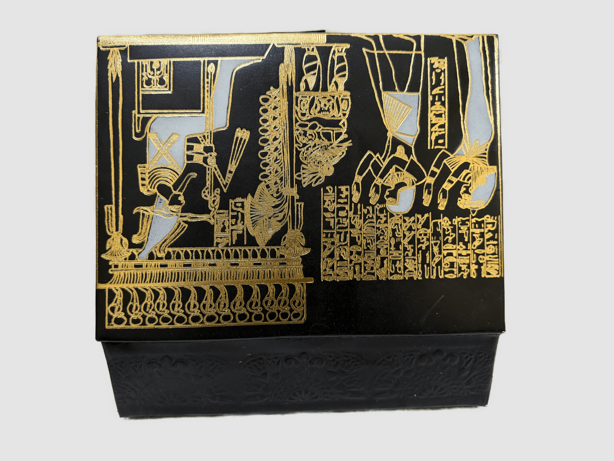 Handmade Genuine Leather Jewelry Box – Gold Embossed Pharaoh Design, Luxury Trinket Storage Box - Laila Hand Made Gifts