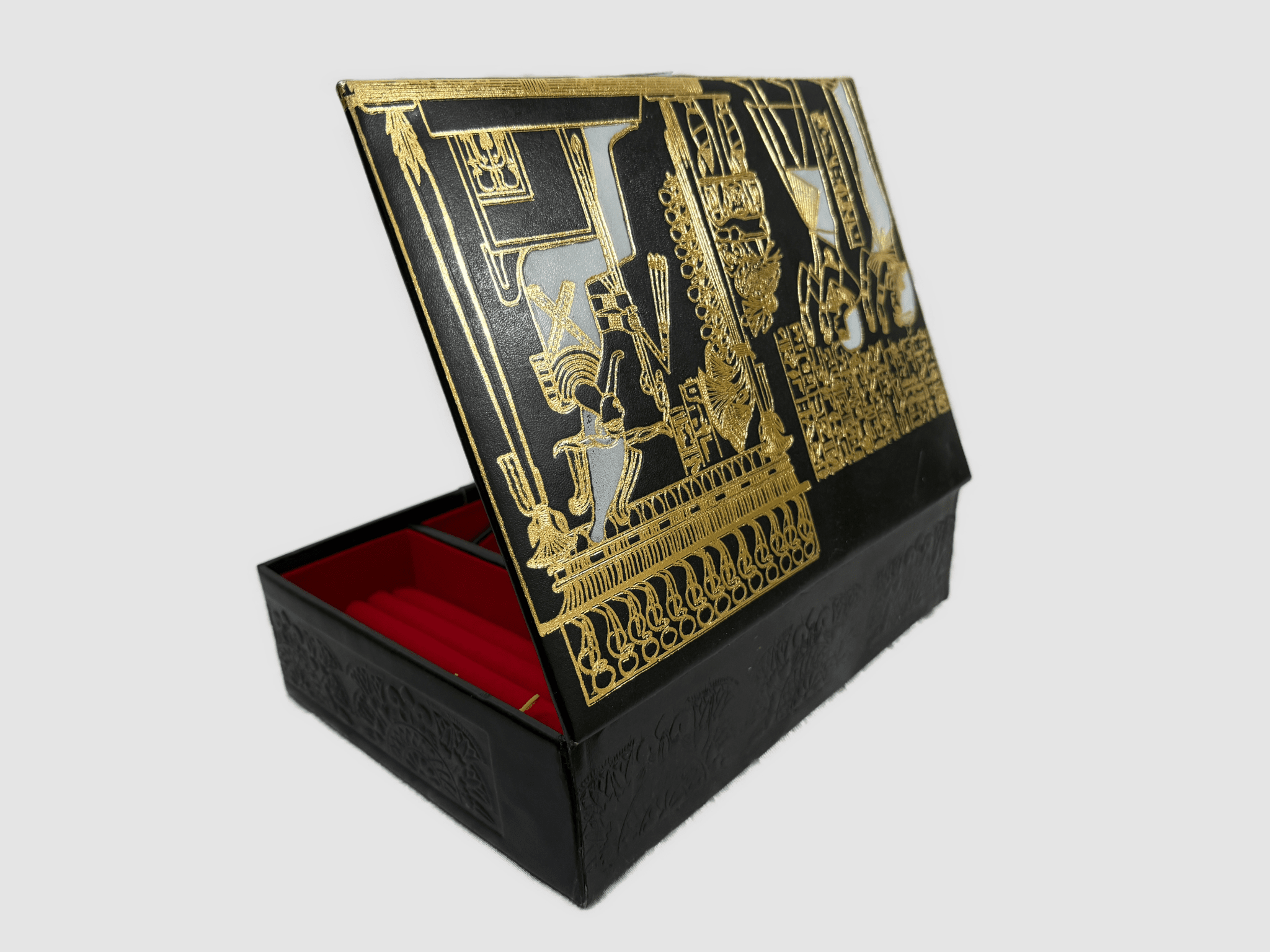 Handmade Genuine Leather Jewelry Box – Gold Embossed Pharaoh Design, Luxury Trinket Storage Box - Laila Hand Made Gifts
