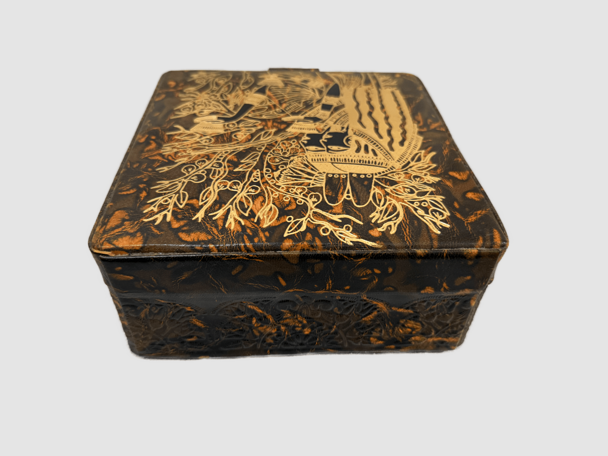 Handmade Genuine Leather Jewelry Box – Gold Embossed Pharaoh Design - Laila Hand Made Gifts
