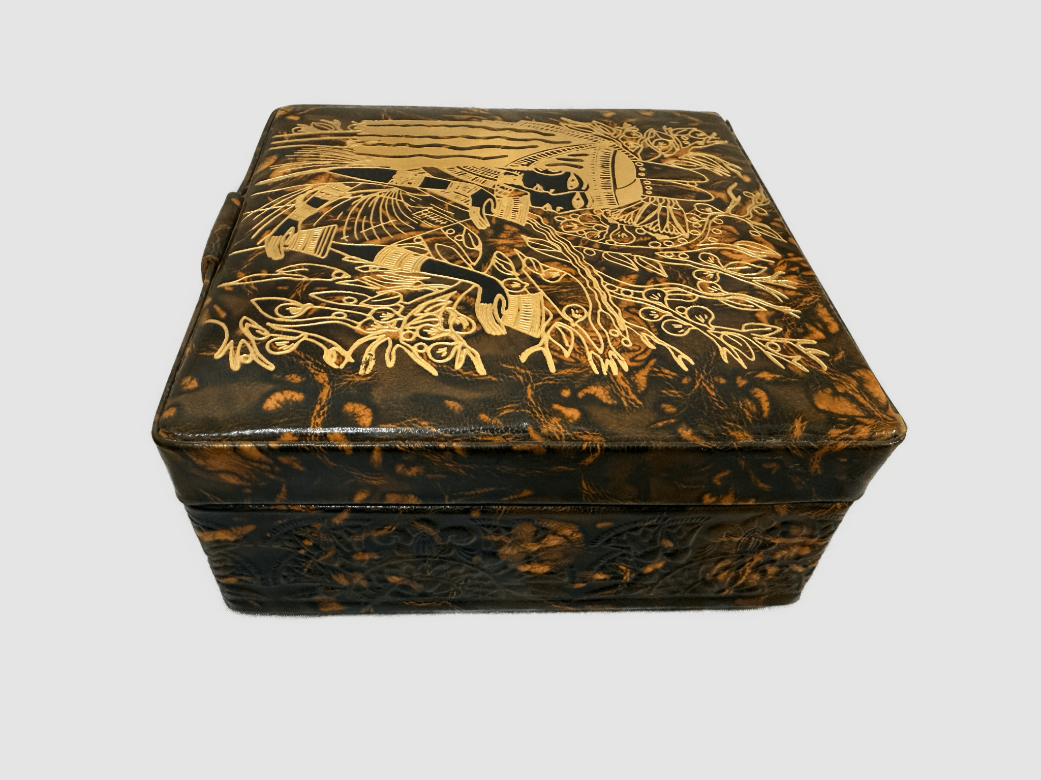 Handmade Genuine Leather Jewelry Box – Gold Embossed Pharaoh Design - Laila Hand Made Gifts