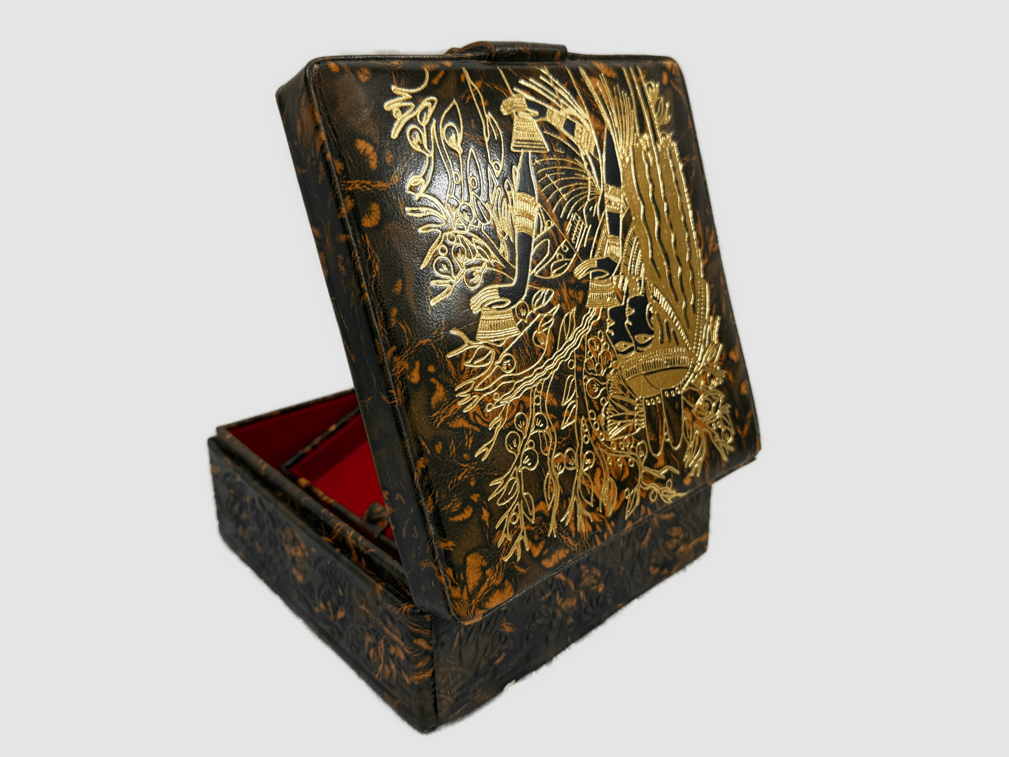 Handmade Genuine Leather Jewelry Box – Gold Embossed Pharaoh Design - Laila Hand Made Gifts