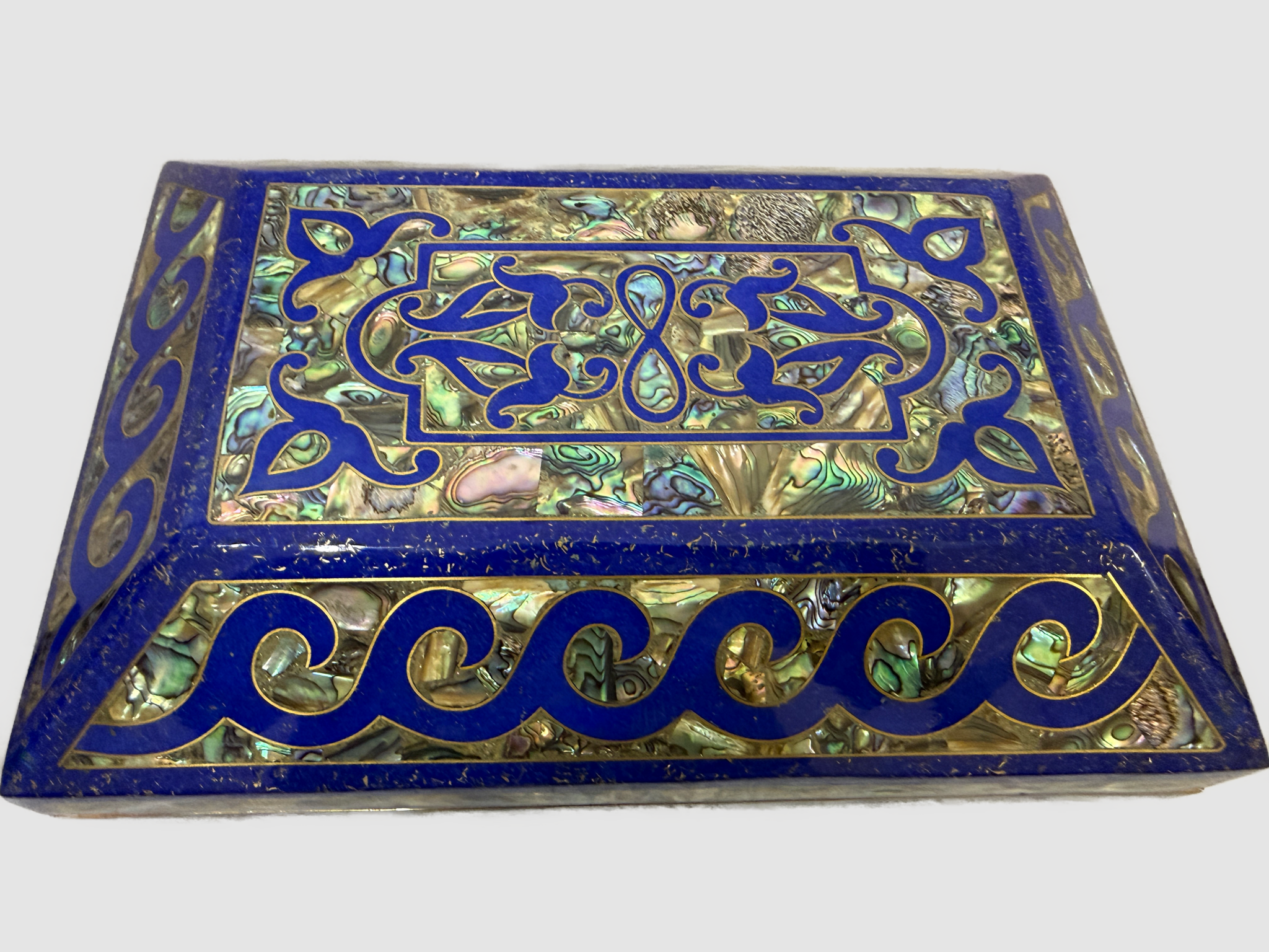 Handmade Lapis & Mother of Pearl Jewelry Box - Trinket Box from Egypt - Laila Hand Made Gifts