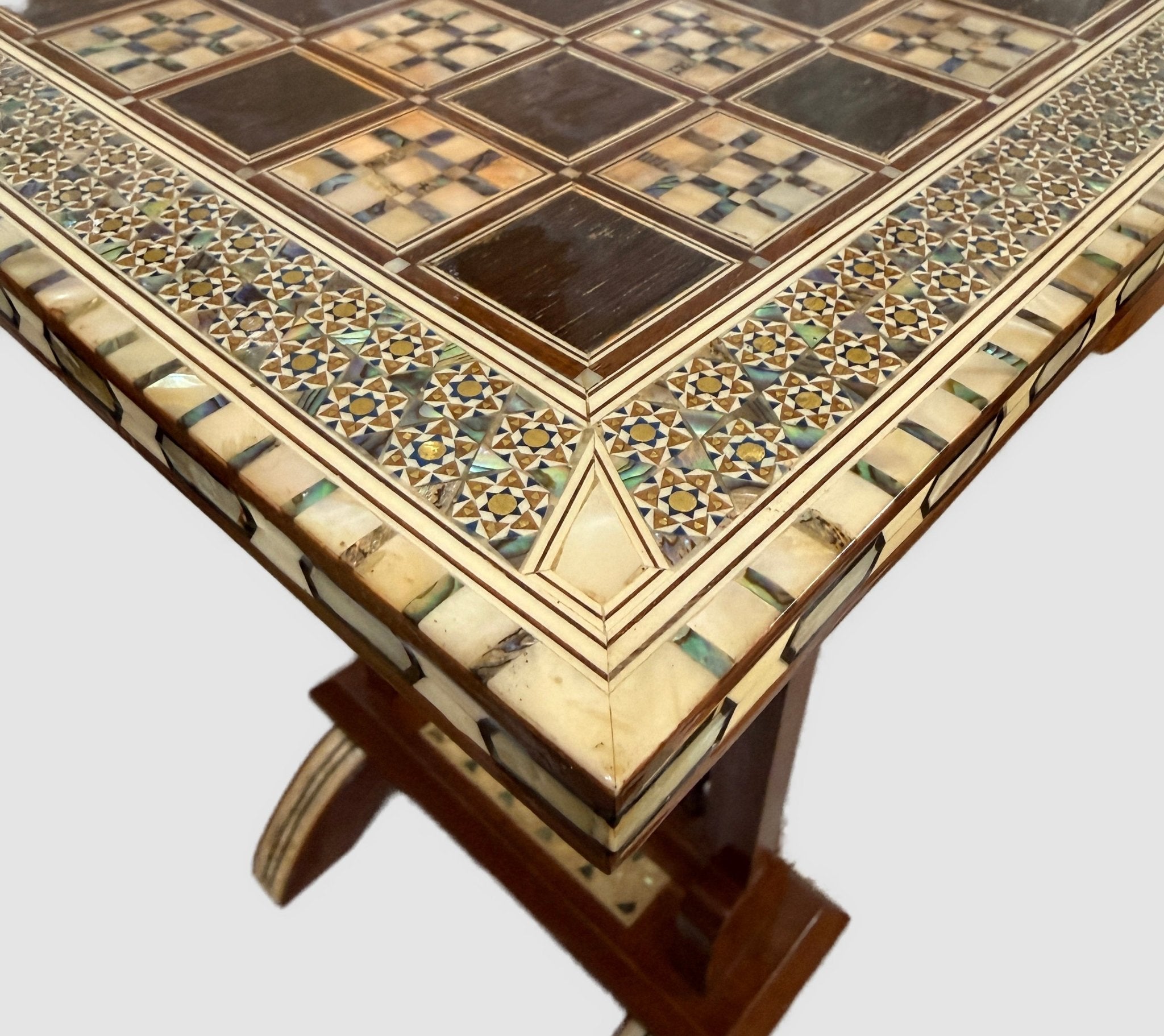 Handmade Arabic Folding Chess Table – Solid Wood & Mother of Pearl Inlay - Laila Hand Made Gifts