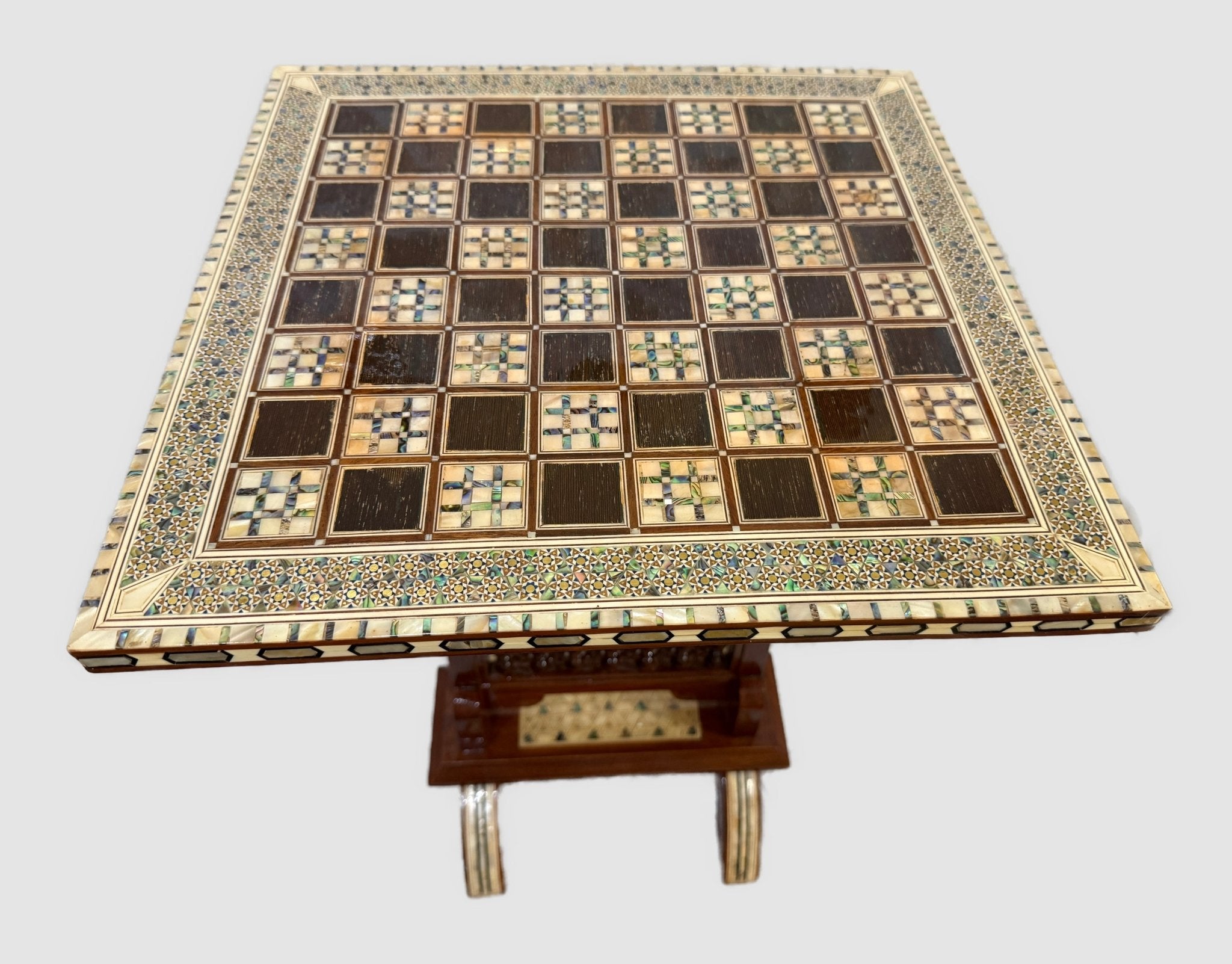 Handmade Arabic Folding Chess Table – Solid Wood & Mother of Pearl Inlay - Laila Hand Made Gifts