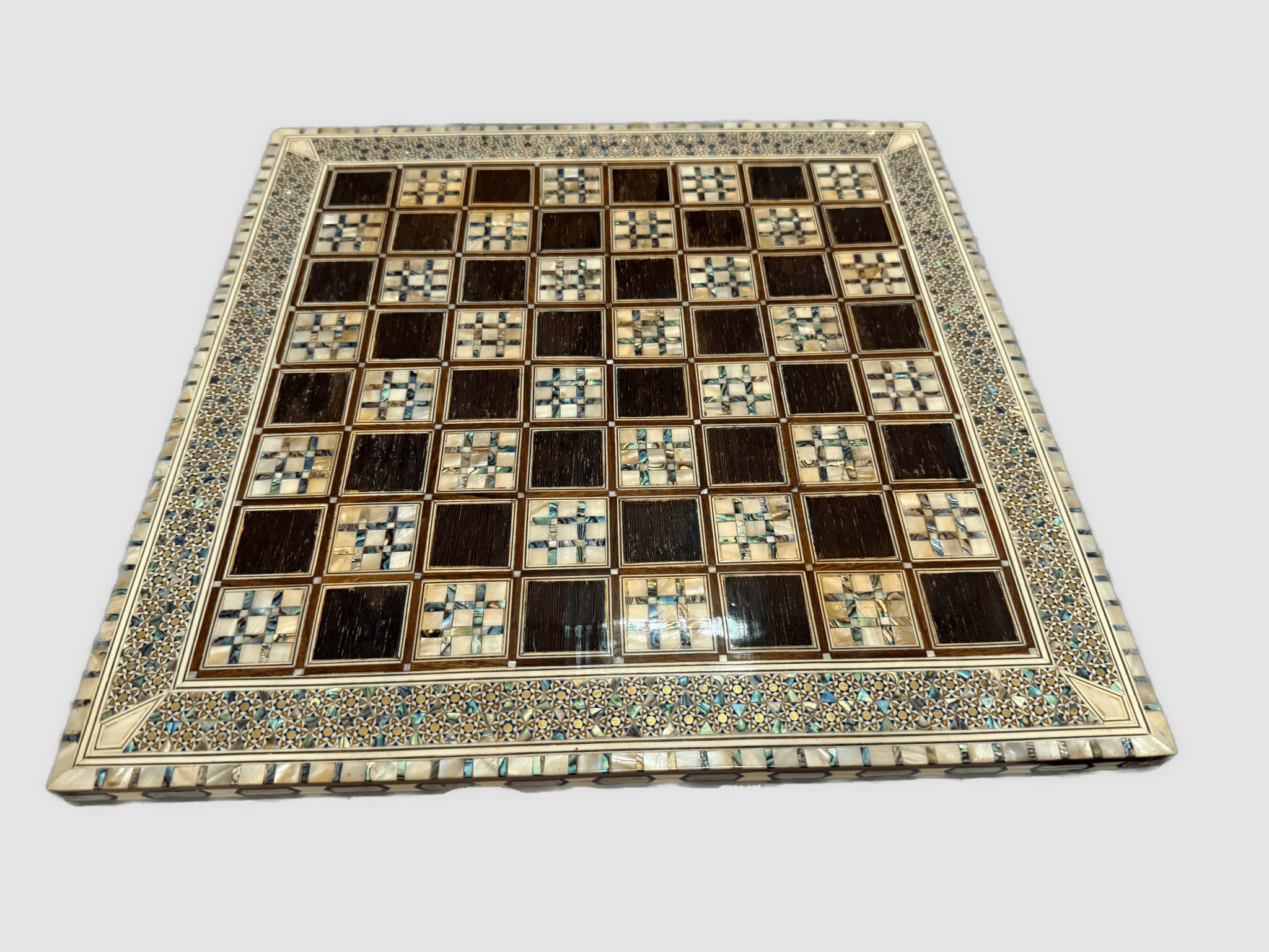 Handmade Arabic Folding Chess Table – Solid Wood & Mother of Pearl Inlay - Laila Hand Made Gifts