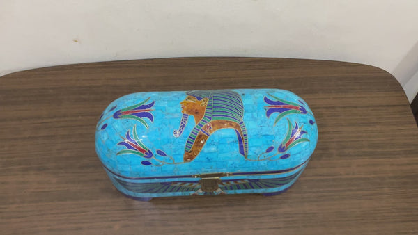 Handmade Antique Wood Jewelry Box, Gift Box, Wood Box, Inlaid Gemstones & Copper