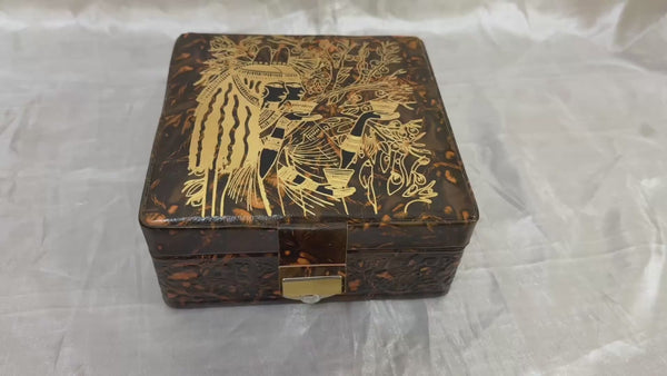 Handmade Genuine Leather Jewelry Box – Gold Embossed Pharaoh Design