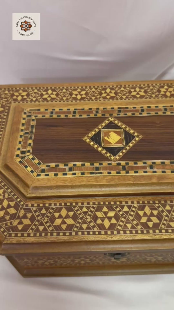 Handcrafted Wood Inlay Jewelry Box – Octagonal Marquetry