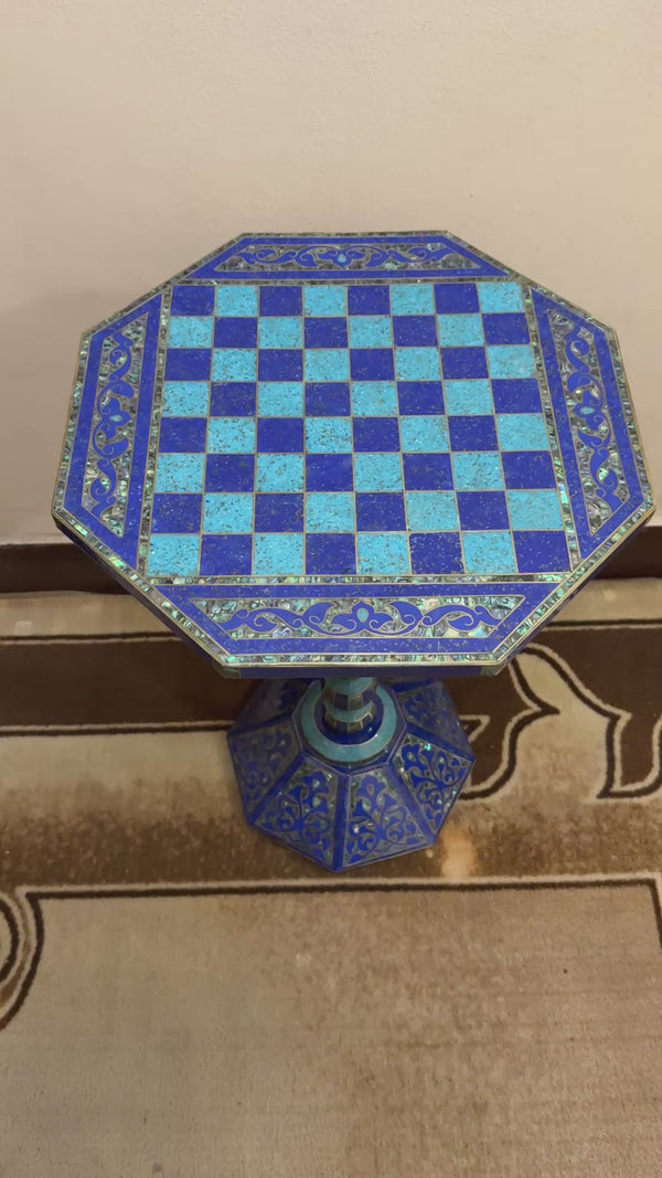 Luxury Handmade Wooden Chess Table with Mother of Pearl Inlay