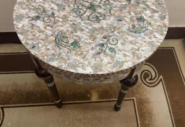 Handmade Mother of Pearl Inlay End Table – 20” Wood Accent Table – Luxury Egyptian Artisan Furniture