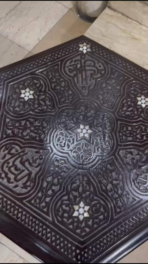 Handmade Wooden End Table Carving Wood Table Home Decor Mother of Pearl Inlay