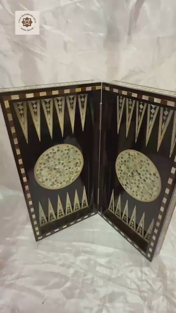 Handmade Mother of Pearl Backgammon & Chess Board | Luxury Wooden Game Set