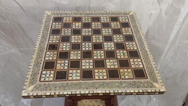Handmade Arabic Folding Chess Table – Solid Wood & Mother of Pearl Inlay