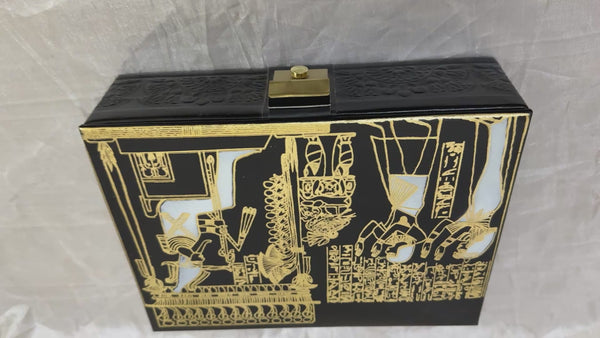 Handmade Genuine Leather Jewelry Box – Gold Embossed Pharaoh Design, Luxury Trinket Storage