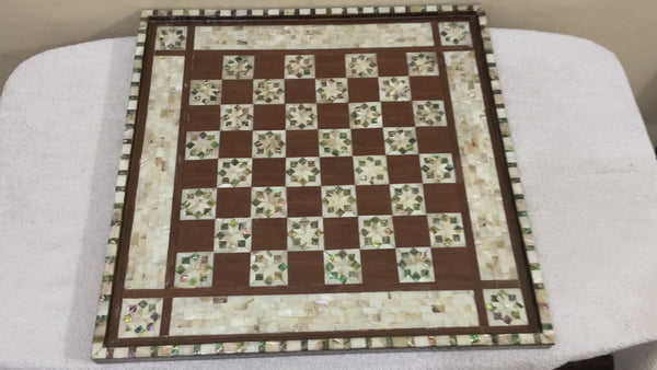 Handmade Wooden Chess Board, Wood Chess Board, Game Board, Mother of Pearl Inlay