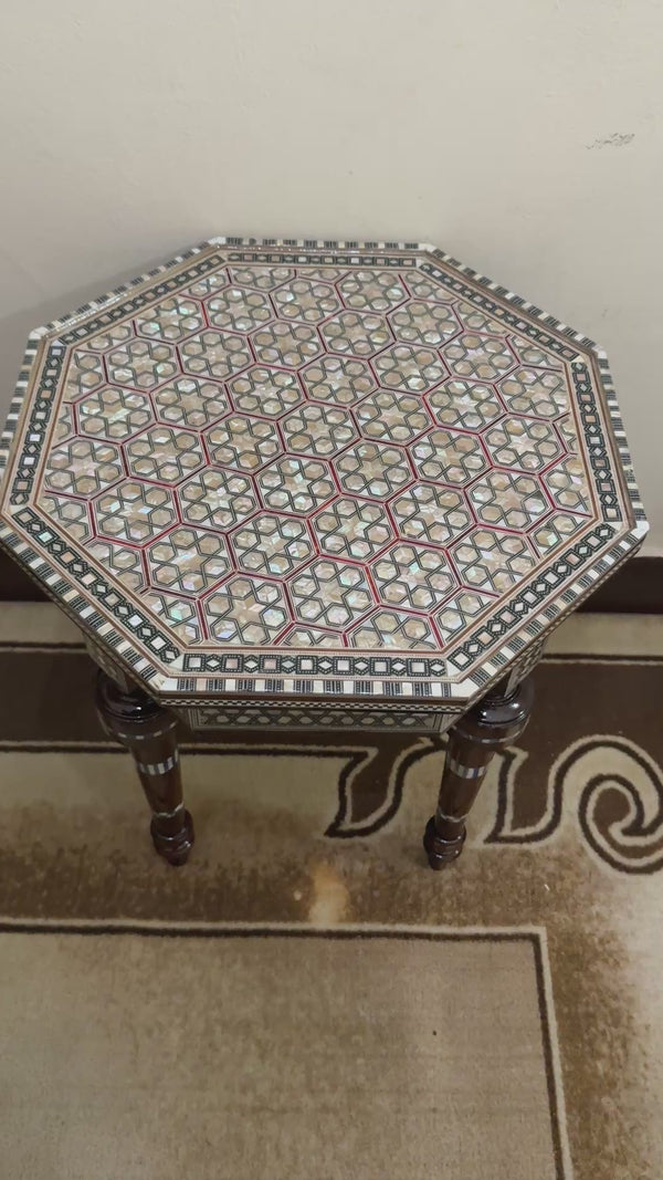 Handmade Mother of Pearl Inlay Round Side Table – 18” Wood Accent Table – Luxury Egyptian Artisan Furniture (Copy)