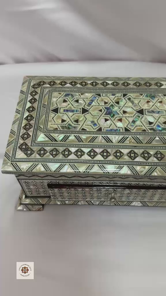 Handmade Mother of Pearl Jewelry Box – Egyptian Inlay Wood Decor