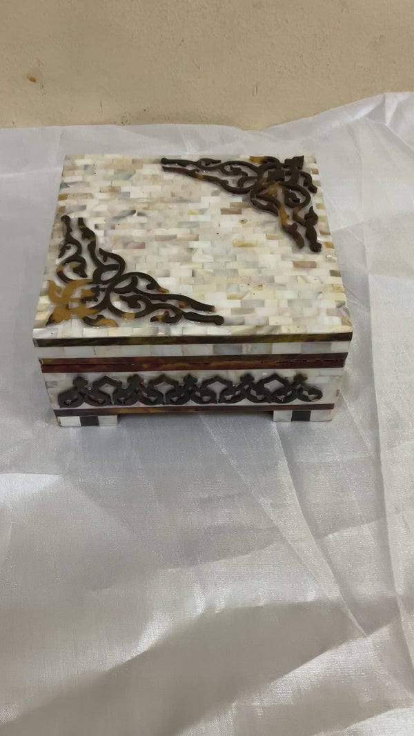 Handmade Wooden Jewelry Box Wood Trinket Storage Wood Box Mother of Pearl Inlay