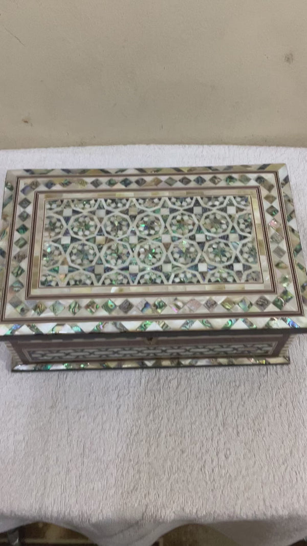 Handmade Wooden Jewelry Box Wood Trinket Storage Wood Box Mother of Pearl Inlay