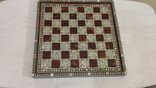 Handmade Wooden Chess Board, Wood Chess Board, Game Board, Mother of Pearl Inlay