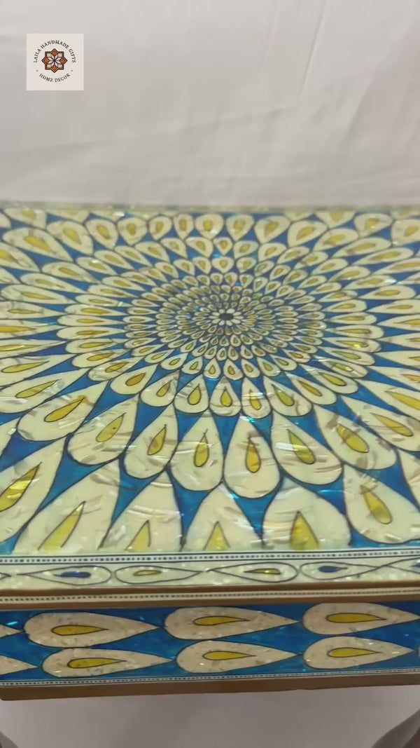 Handmade Shell Inlay End Table – Egyptian Wood Inlay