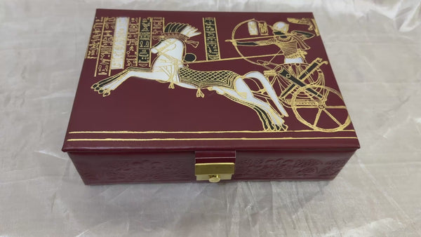 Handmade Genuine Leather Jewelry Box – Gold Embossed Pharaoh Design, Luxury Trinket Storage Box
