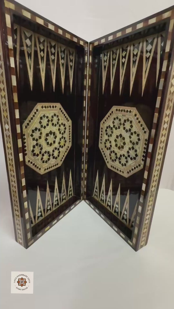 Handmade Wooden Backgammon Board – Mother of Pearl Inlay, Egyptian-Inspired Game Set