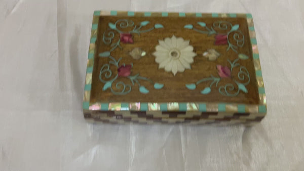 Handmade Wooden Jewelry Box Wood Trinket Storage Wood Box Mother of Pearl Inlay