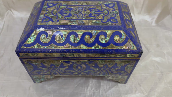 Handmade Lapis & Mother of Pearl Jewelry Box - Trinket Box from Egypt
