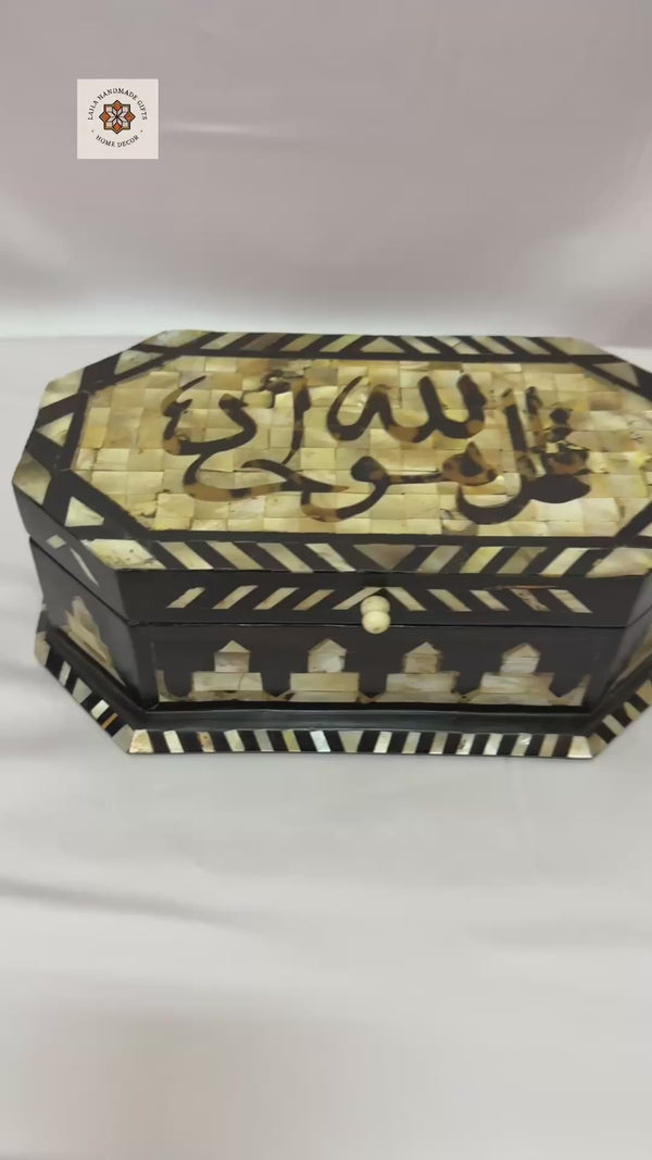 Handmade Mother of Pearl Jewelry Box, Wooden Inlay Keepsake Box, Egyptian Decor