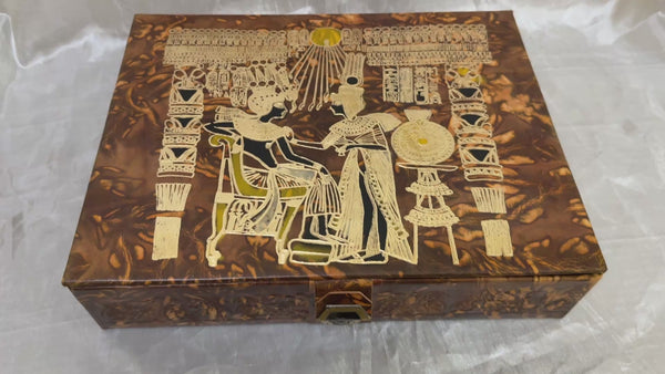 Handmade Genuine Leather Jewelry Box – Gold Embossed Pharaoh Design, Luxury Box