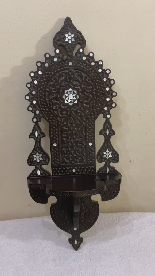Handmade, Antique Egyptian, Wood Wall Shelf, Handwork Carving wood, Inlaid Shell