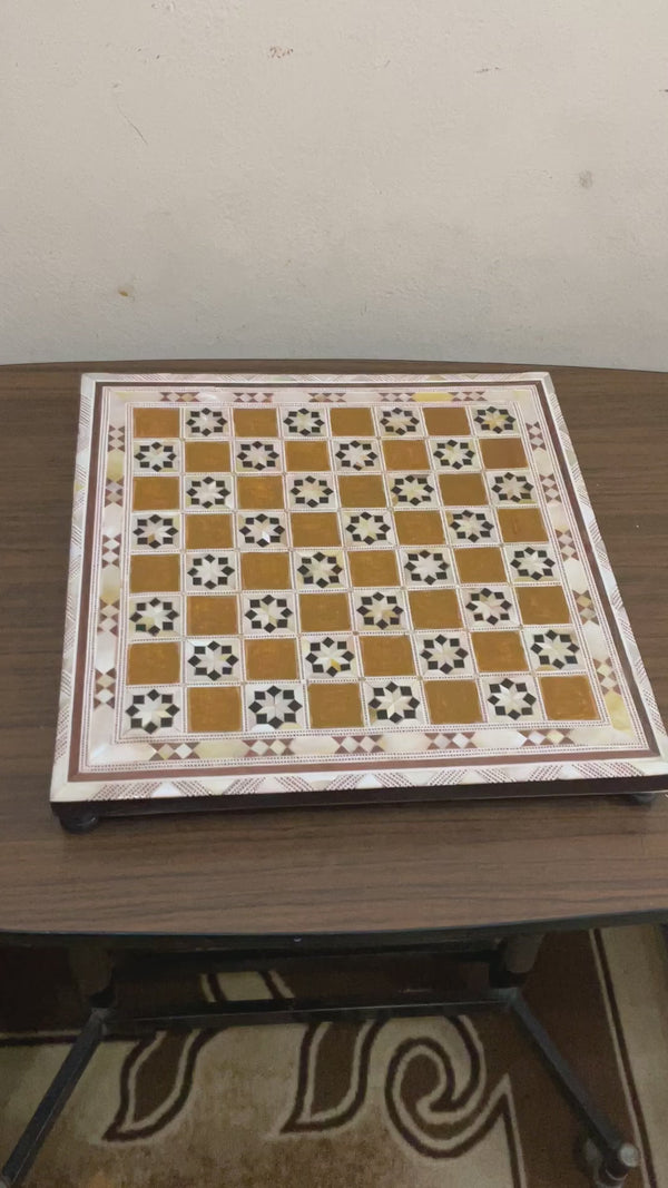 Handmade, Wood Chess Board, Chess Set, Game Board, Inlaid Mother of Pearl (12