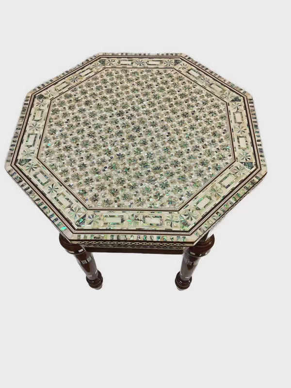 Handmade Mother of Pearl Octagonal Wood End Table Decor