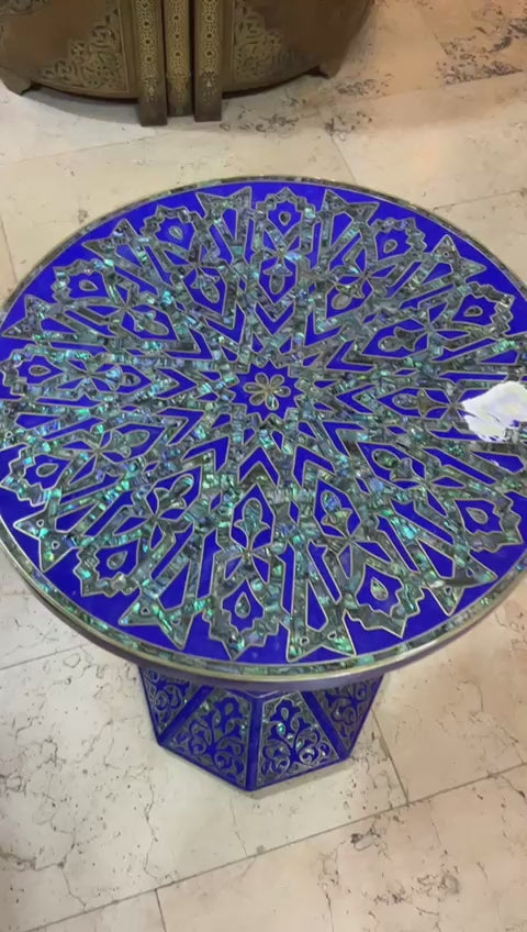 Handmade Wooden End Table Carving Wood Table Home Decor Mother of Pearl Inlay
