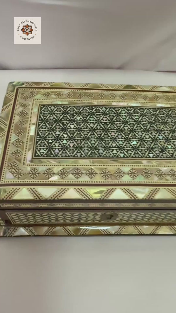 Handmade Shell Inlay Jewelry Box – Egyptian Geometric Design