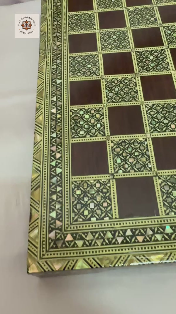 Handmade Wooden Chess Board with Intricate Inlay