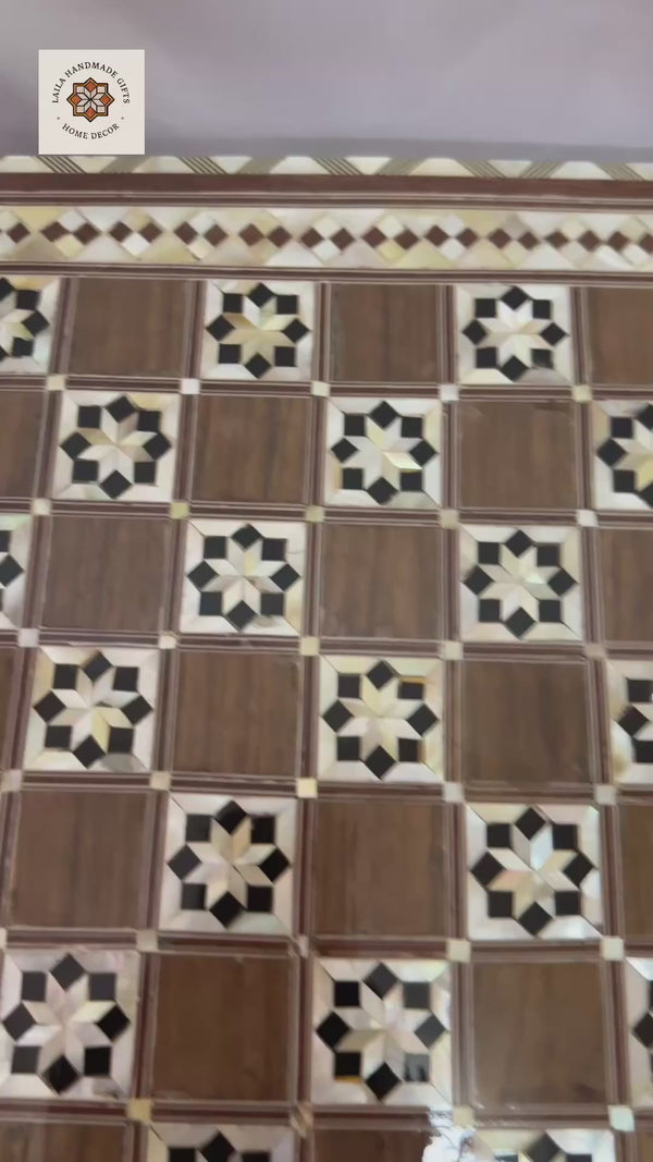 Handmade Mother of Pearl Chess Board – Egyptian Inlay Art