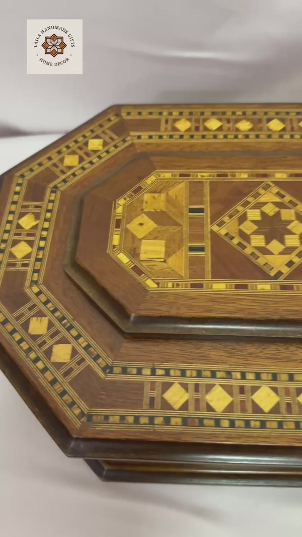 Handcrafted Wood Inlay Jewelry Box – Octagonal Marquetry