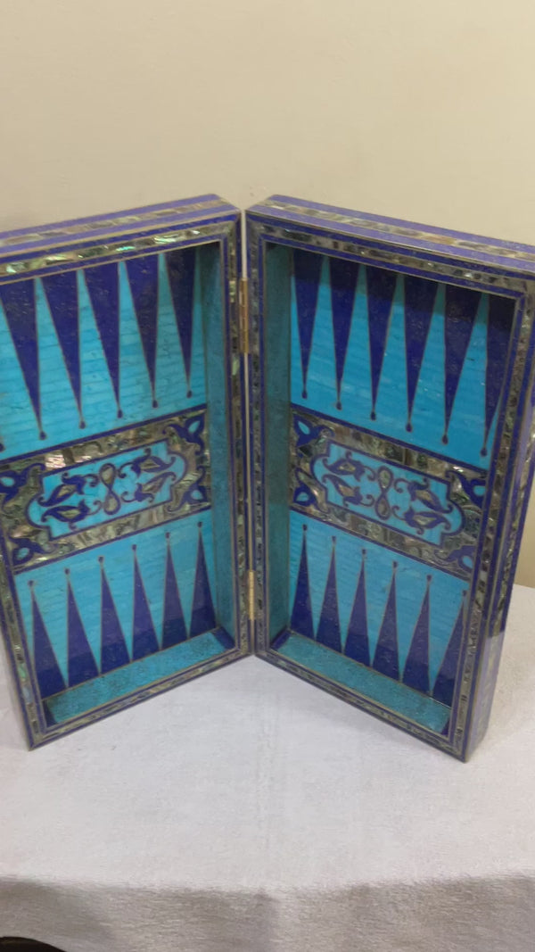 Handmade, Wooden Backgammon Board, Chess Board, Mother of Pearl, Gemstone Inlay