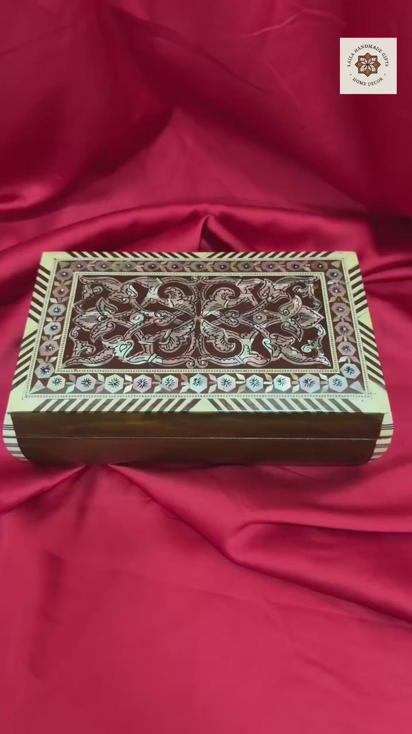 Handmade Mother of Pearl Jewelry Box | Camel Bone & Brass Inlay Wooden Keepsake Box | Luxury Egyptian Gift