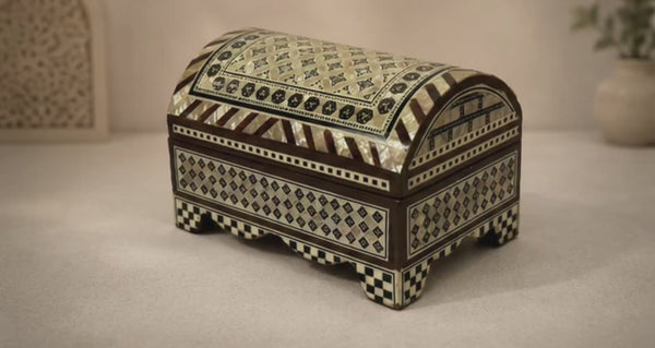 Handmade Mother of Pearl Wooden Jewelry Chest with Velvet Lining